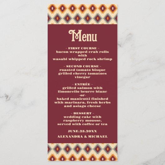 Menu Boho Floral Mariage occidental (Dos)