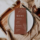 Menu Boho Floral Terracotta<br><div class="desc">Ce menu se caractérise par un style boho,  des oeuvres d'art florales,  des couleurs terre cuite et beige,  avec un mélange de différents styles de police,  souvent de tailles différentes,  pour créer un look unique et éclectique qui fait de ces menus une esthétique naturelle.</div>