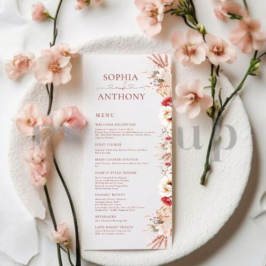 Menu Boho flou minimal Floral Mariage simple face homme