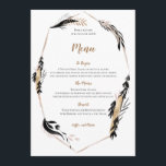 Menu Boho Gold et Black Feather Feuilles   de cadre Mar<br><div class="desc">Un design boho élégant de feuilles dorés et noirs en plumes décorant un cadre géométrique et bordant la typographie. Le texte est facilement personnalisé et les couleurs de l'arrière - plan et du texte peuvent être modifiées si vous le souhaitez. La couleur arrière - plan au verso peut être modifiée...</div>
