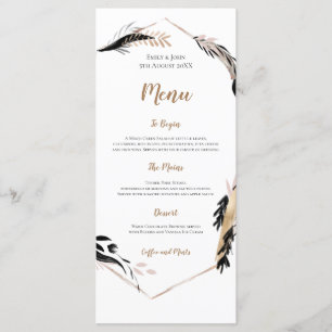 Menu Boho Gold et Black Feather Feuilles   de cadre Mar