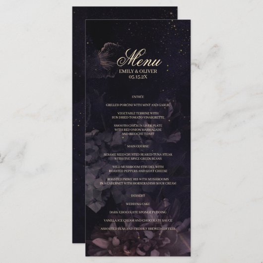 Menu Boho gothique violet Mariage d'aquarelle florale (Devant / Derrière)