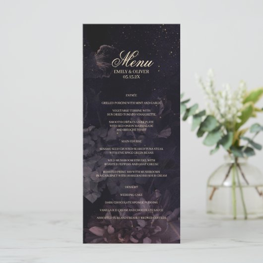 Menu Boho gothique violet Mariage d'aquarelle florale (Debout devant)