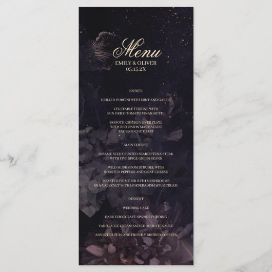 Menu Boho gothique violet Mariage d'aquarelle florale (Devant)