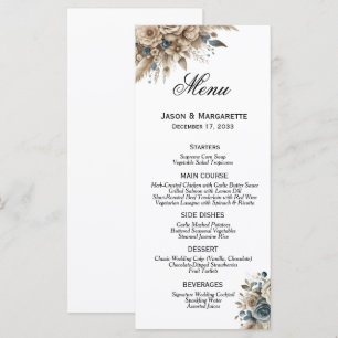 Menu Boho Herbe de la Pampa Fleurs Bleu Poussiéreux Mod