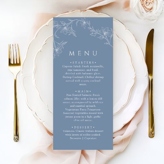 Menu Boho Minimalist Dusty Blue Wedding Dinner