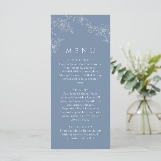 Menu Boho Minimalist Dusty Blue Wedding Dinner (Debout devant)