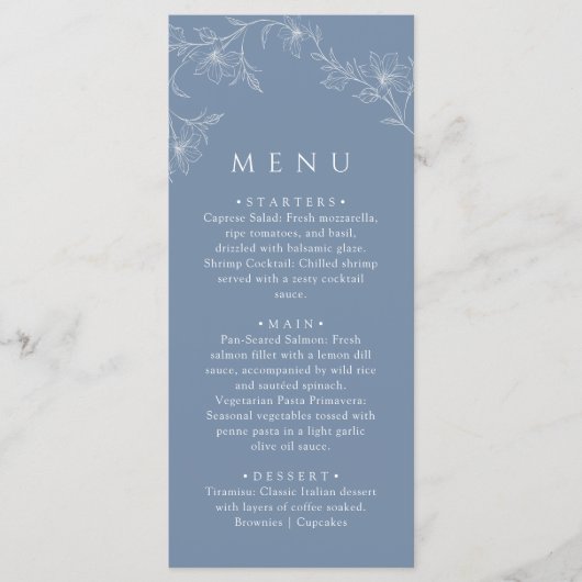 Menu Boho Minimalist Dusty Blue Wedding Dinner (Devant)