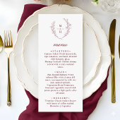 Menu Boho Modern Monogram Wreath Wedding Dinner