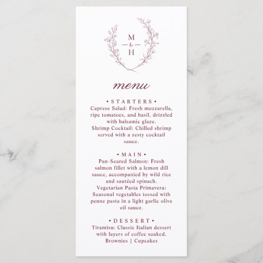 Menu Boho Modern Monogram Wreath Wedding Dinner (Devant)