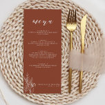 Menu Boho Moderne Floral Terracotta Brûlé Orange Mariag<br><div class="desc">Boho Floral Terracotta Burnt Orange Menu Mariage moderne. Monogramme au fond.</div>