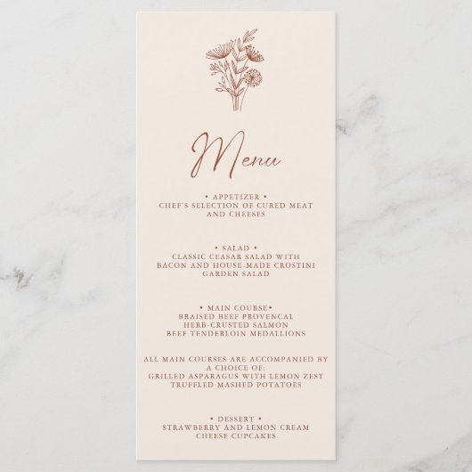 Menu Boho Moderne Floral Terracotta Brûlé Orange Mariag (Devant)