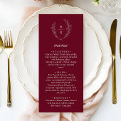 Menu Boho Monogram Elegant Burgundy Wedding Dinner