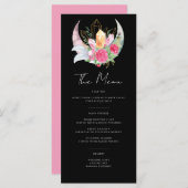 Menu Boho Moon Crystals Plumes rose Fleurs Mariage (Devant / Derrière)