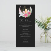 Menu Boho Moon Crystals Plumes rose Fleurs Mariage (Debout devant)