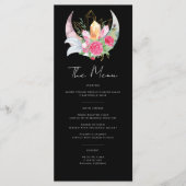 Menu Boho Moon Crystals Plumes rose Fleurs Mariage (Devant)