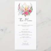 Menu Boho Moon Crystals Plumes rose Fleurs Mariage (Devant)