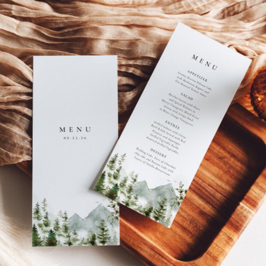 Menu Boho Mountain Forest Pine Tree Mariage élégant