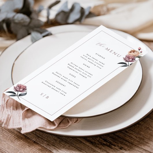 Menu Boho Neutre Violet Floral Mariage