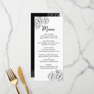 Menu Boho noir blanc à double face Mariage à fleurs Bar