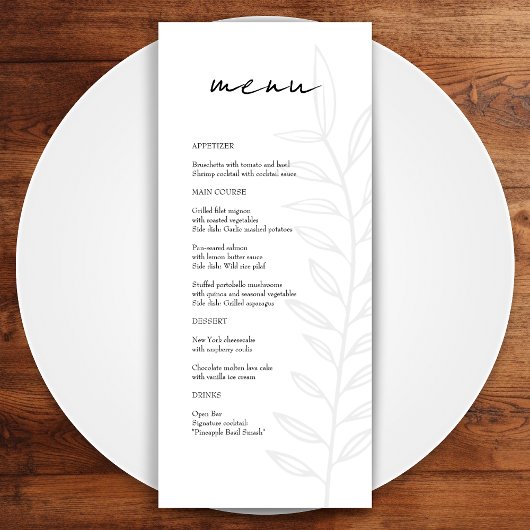 Menu Boho Noir Botanique Vintage