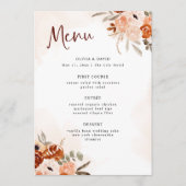 Menu Boho orange rustique | Mariage blanc aquarelle (Devant)