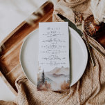 Menu Boho Outdoor Mountain Mariage<br><div class="desc">Il s'agit d'un menu sur le thème de la montagne avec une belle aquarelle scène de montagne et un élégant appariement de polices. Toutes les formulations et la plupart des polices sont modifiables sur ce modèle de tournesol rustique. Les seules couleurs qui ne sont pas modifiables sont les couleurs de...</div>