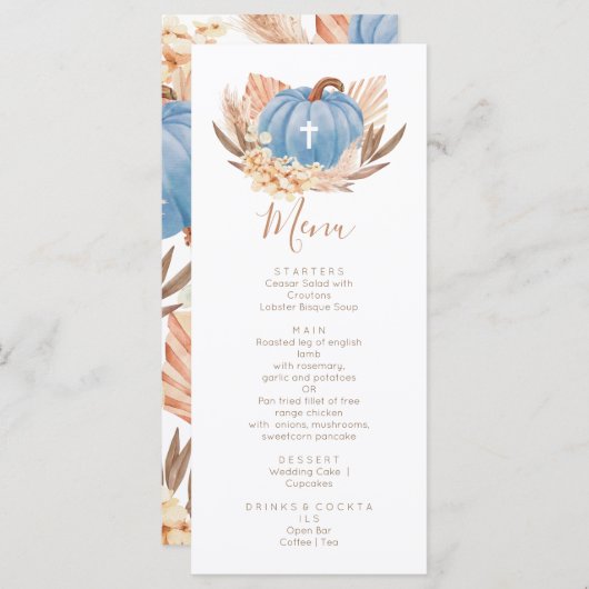Menu Boho Pampas blue Pumpkin religious (Devant / Derrière)
