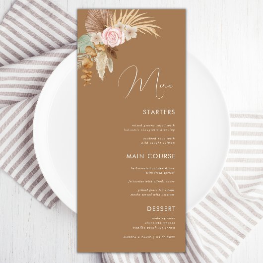 Menu Boho Pampas Grass séché Tropical Brown Mariage