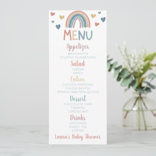 Menu Boho Rainbow Baby shower (Debout devant)