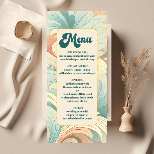 Menu Boho Retro Coloré Floral Mariage