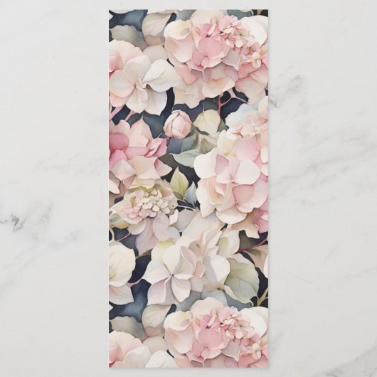 Menu Boho rose aquarelle hydrangée fleurie Mariage (Dos)