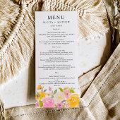 Menu Boho rose jaune Mariage aquarelle
