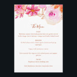Menu Boho Rose Orange Fleurs Mariage Personnalisé<br><div class="desc">Boho Aquarelle rose Orange Fleurs Menu Personnalisé Mariage</div>