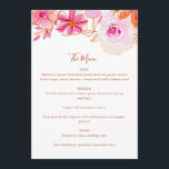 Menu Boho Rose Orange Fleurs Mariage Personnalisé<br><div class="desc">Boho Aquarelle rose Orange Fleurs Menu Personnalisé Mariage</div>