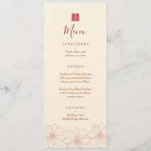 Menu Boho rouge et beige floral mariage chinois