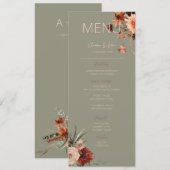 Menu Boho Rust & Chute Neutre Floral Vert Mariage II (Devant / Derrière)