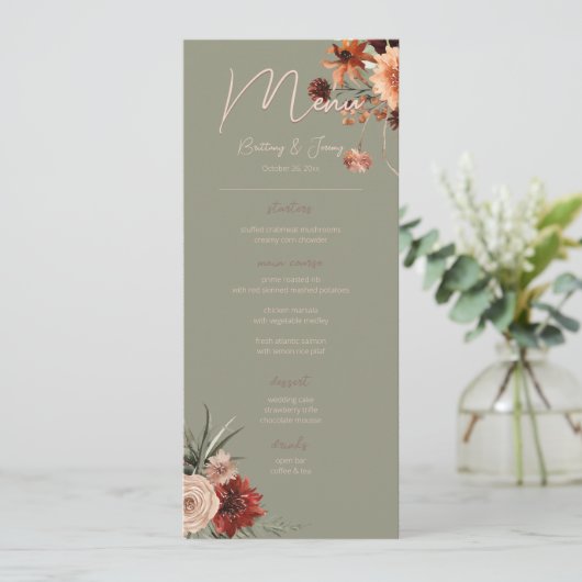 Menu Boho Rust & Chute Neutre Sage Floral Sage Vert Scr (Debout devant)