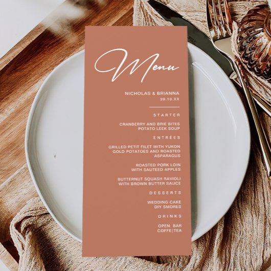 Menu Boho Rust Terracotta Mariage