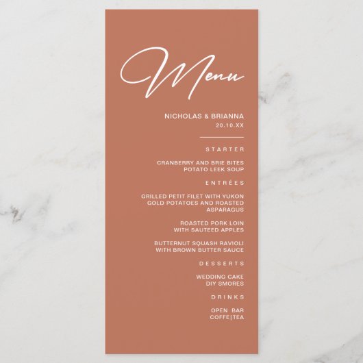 Menu Boho Rust Terracotta Mariage (Devant)