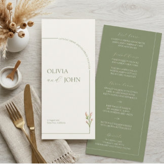 Menu Boho Sage Green & Linen Arches Minimalist Wedding
