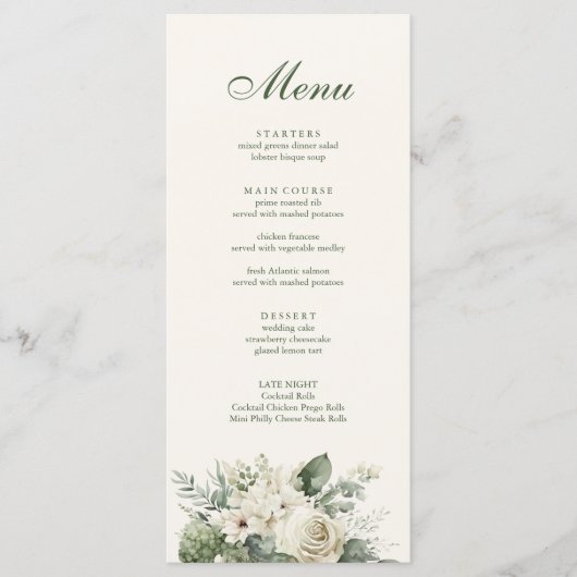 Menu Boho Sage vert et Mariage de fleurs d'ivoire (Devant)
