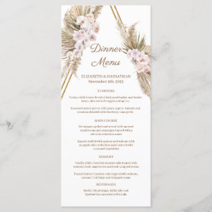 Menu Boho Séché Palm Leaf Pampas Grass Gold Arch Dîner