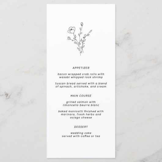 Menu Boho style rustique Mariage floral simple (Dos)