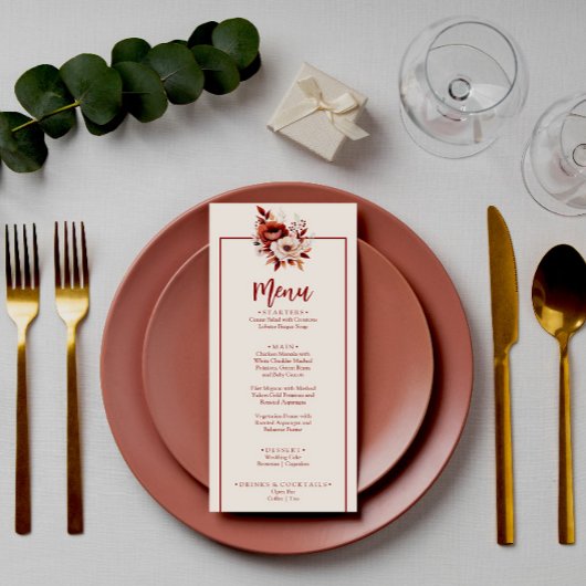 Menu Boho Terracotta Dîner d'automne Bouquet floral Mar