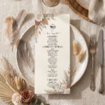 Menu Boho Terracotta Elegant Roses Wedding<br><div class="desc">Warm burnt orange botanicals and rustic floral arrangements set a deeply romantic and earthy tone for a beautifully modern desert-inspired celebration.This design anchors a rich, warm palette featuring painted rust, burnt orange, and muted peach floral elements arranged gracefully around the central text block. The layout utilizes a clean, modern hierarchy,...</div>