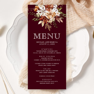 Menu Boho Terracotta Floral Fleur Sauvage Mariage Bourg