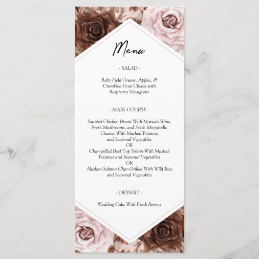 Menu Boho Terracotta Floral Mariage (Devant)
