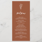 Menu Boho Terracotta Orange Brûlé Mariage Rustique (Devant)