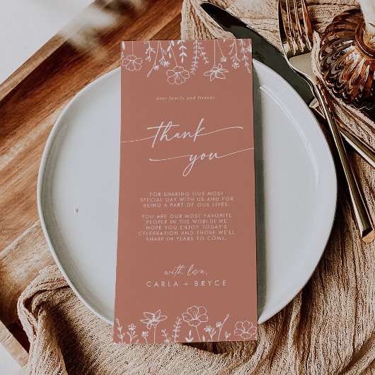 Menu Boho Terracotta Wildflower Thank You Place Card